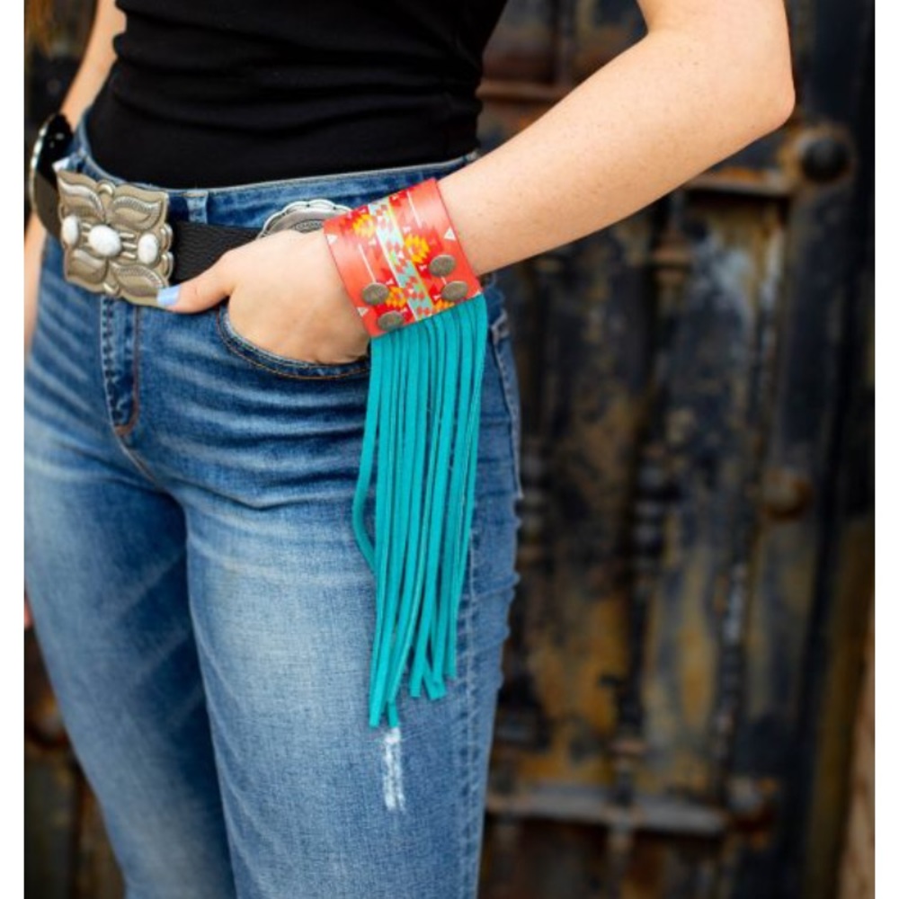 NWOT L&B Peach Aztec Cuff Bracelet with Fringe